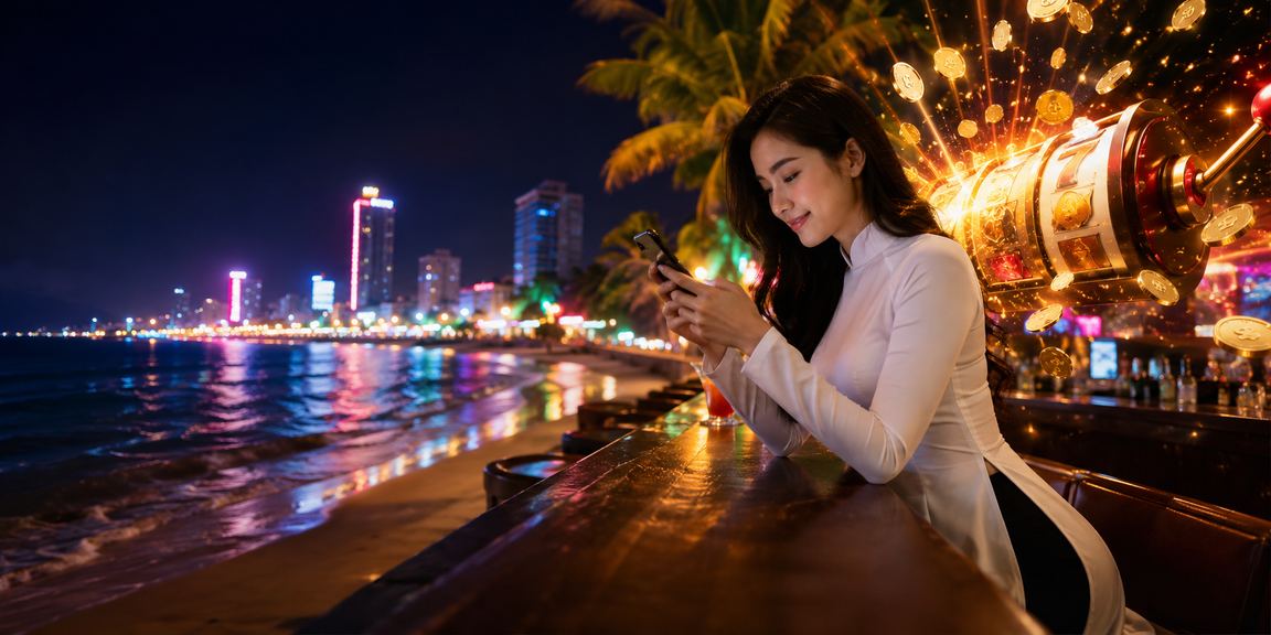 Người chơi Slot game tại Quy Nhơn trong trang phục áo dài truyền thống